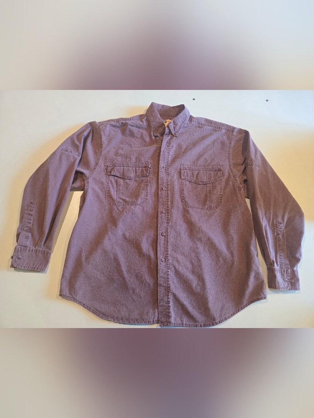 Faded Glory Burgandy Long-Sleeve Button-Down Denim Shirt